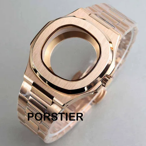 Caja y pulsera de reloj de 40mm, oro rosa/Negro, para Nautilus NH34 NH35 NH36 NH38, movimiento 29,8mm, accesorios de reloj modificados