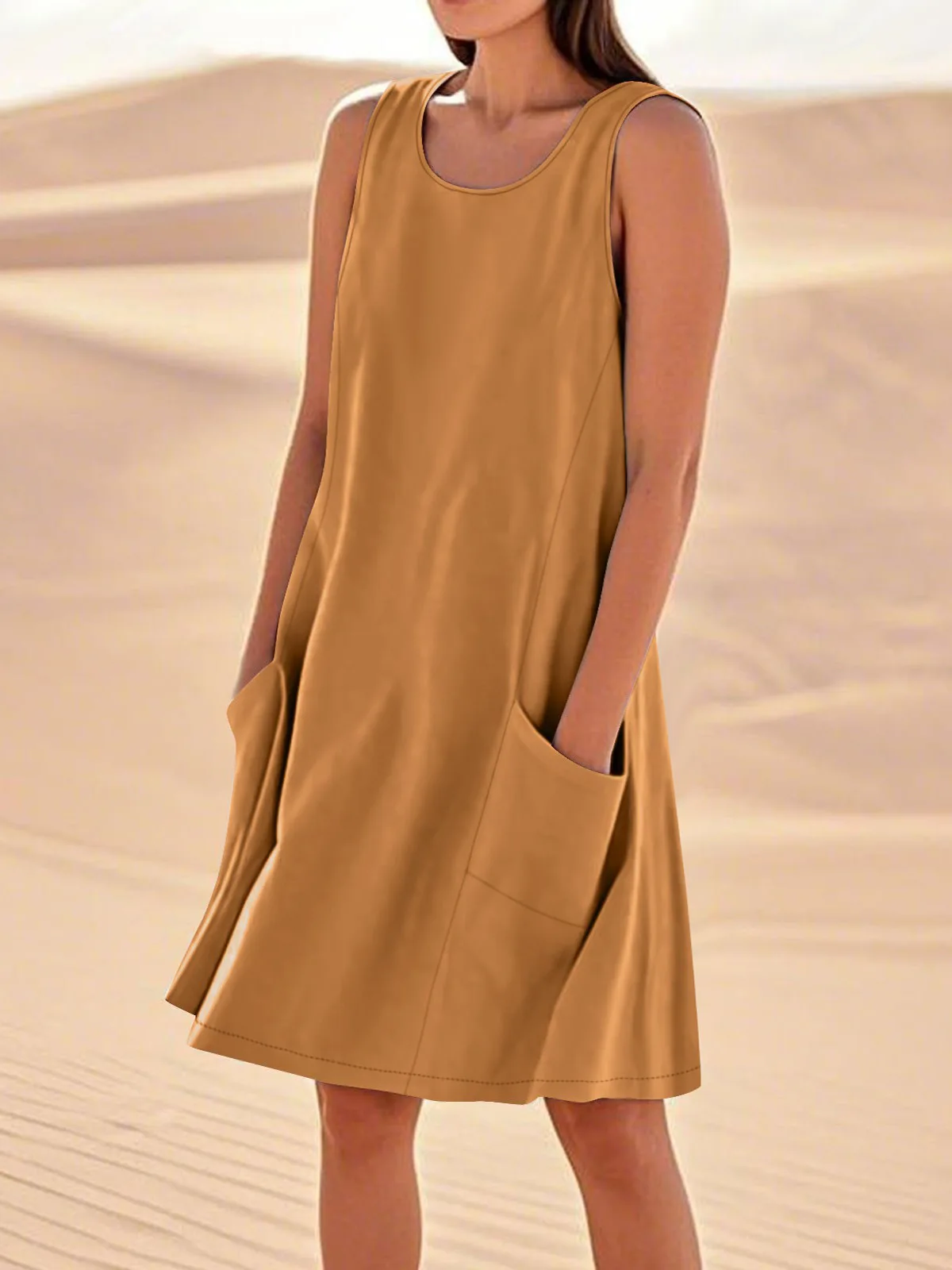 여성 느슨한 빈티지 프릴 Befree 드레스 섹시한 포켓 여름 조끼 탱크 Boho 캐주얼 휴일 파티 우아한 미디 드레스