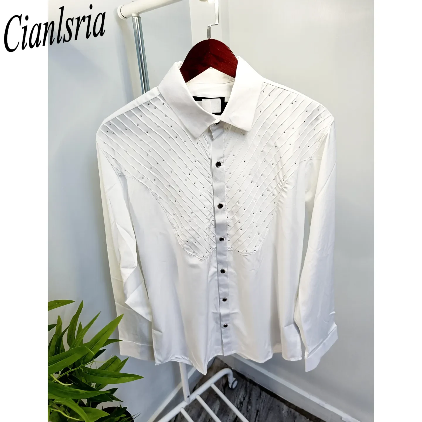 Men Formal Party Wear Shirt - 남성용 고급 라인스톤 주름 장식 긴소매