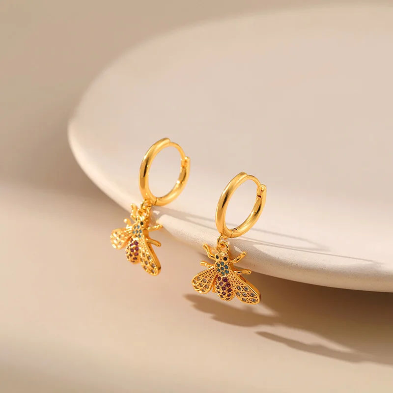 

Copper Plated 18K Gold Animal Elements Set With Colorful Zirconia Fine Butterfly Dangle Earrings Classic Design Women