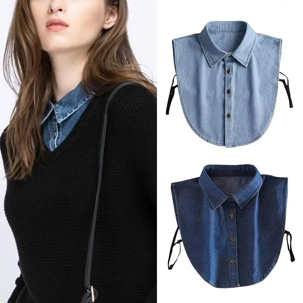 

Vintage Washed Denim Fake Collar Half Shirt Business Collar Versatile Detachable False Shirt Collar Adjustable Fake collars
