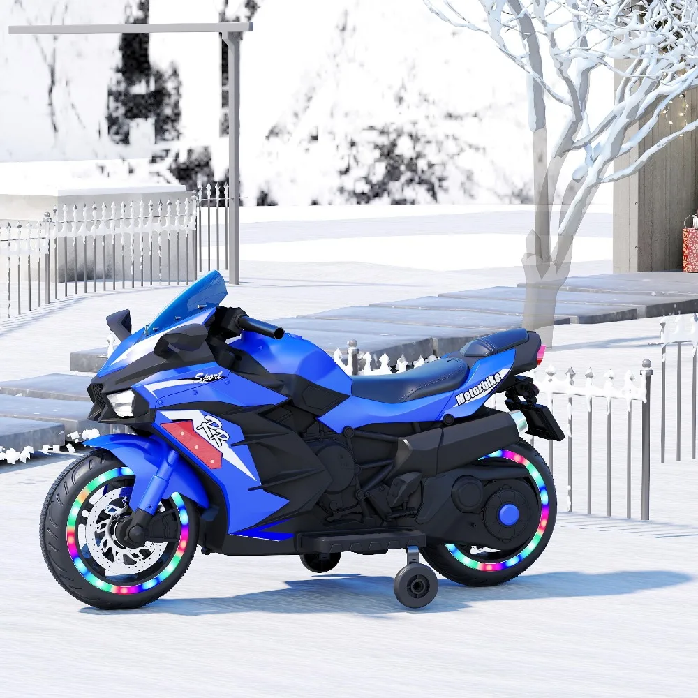 

12V Electric Motorcycle for Kids, Powered Toy Motorcycle, Child Motorcycle Ride on With Light Wheels and Bluetooth Music