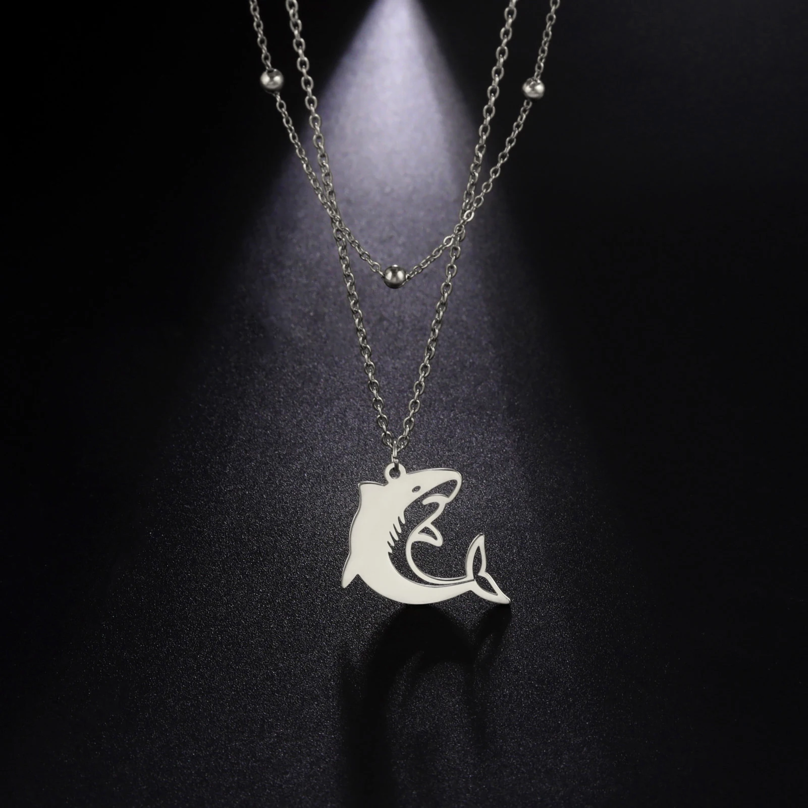 

Amaxer Stainless Steel Necklaces For Women Lady Ocean Shark Multi-layer Style Beads Chain Choker Birthday Jewelry Gifts