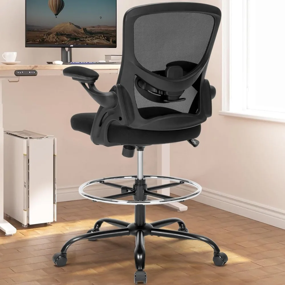 

Drafting Chair, Ergonomic Standing Desk Chair with Flip-up Armrests, Tall Office Chair for Standing Desk, Counter Height Office