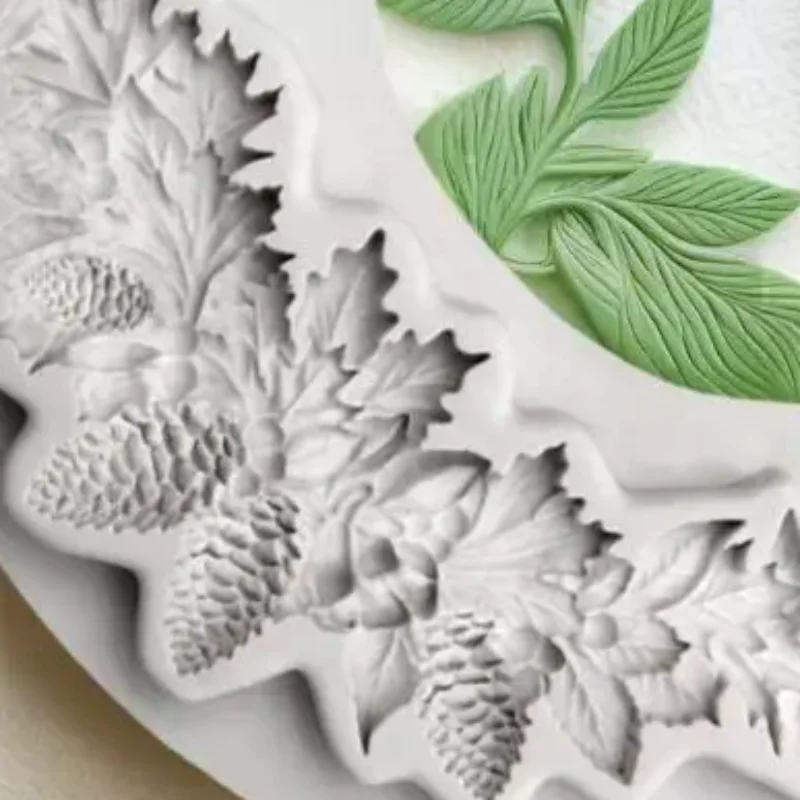 Christmas Silicone Mold Pinecone Fondant Cake Decoration Silicone Mold Hand Made Decorating Leaves Chocolate Candy Kitchenware