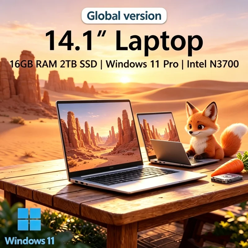 

2026 Luminous Pocket 14.1'' Tenuis Laptop 16GB RAM SSD Intel N3700 1080P Screen Windows 11 Pro Smart Peaceful Devoted Sagacious
