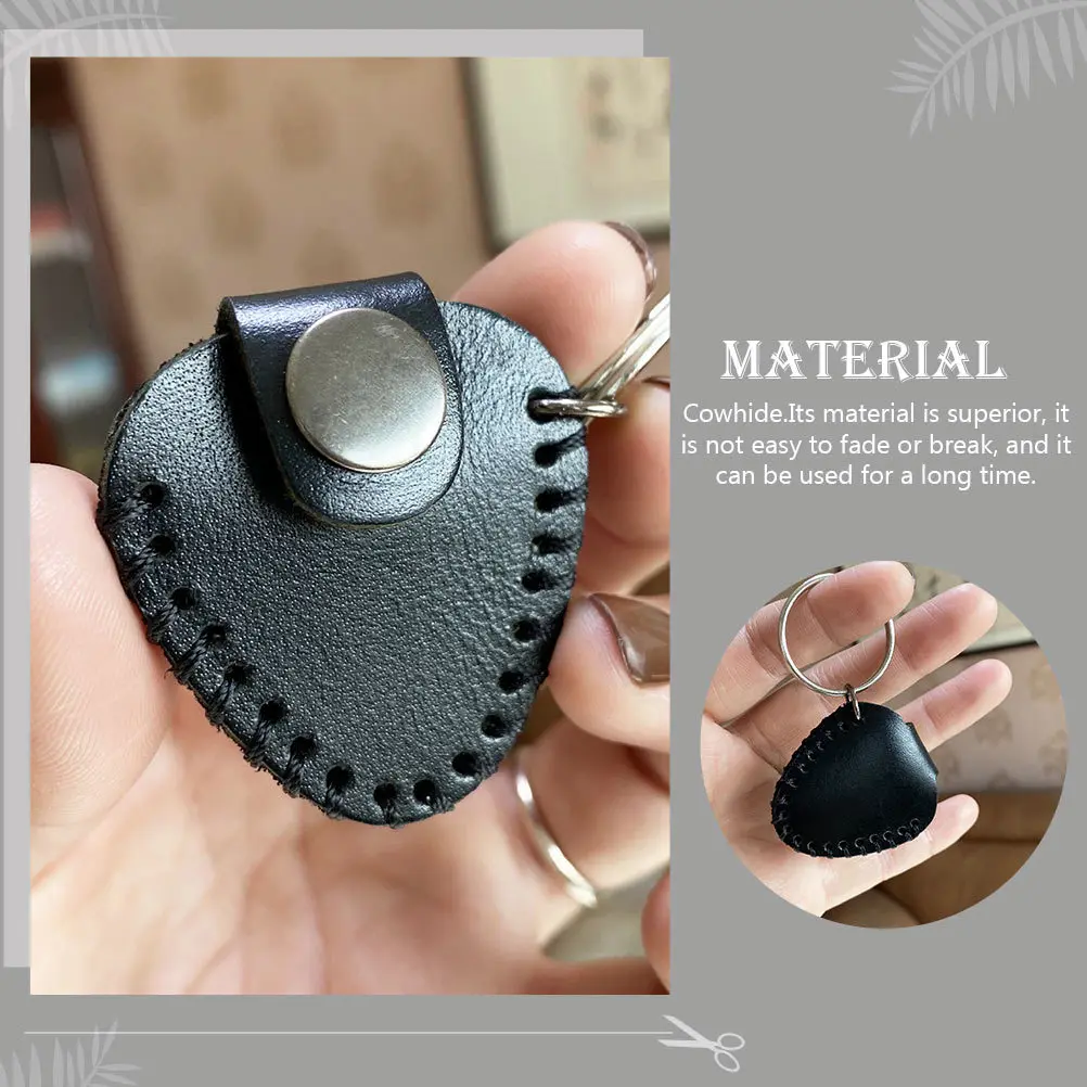 

1pcs Guitar Pick Storage Plectrum Holder Keychain Black Cowhide Waterproof Lightweight Organizer Pouch For Guitar Accessories