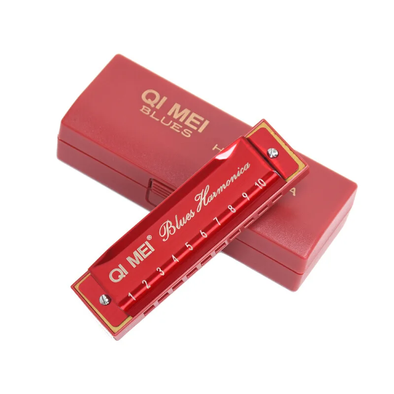 Harmonica QIMEI en Do, 10 trous, Blues Clues, Orgue à bouche, Gaita, Instruments de musique professionnels avec étui