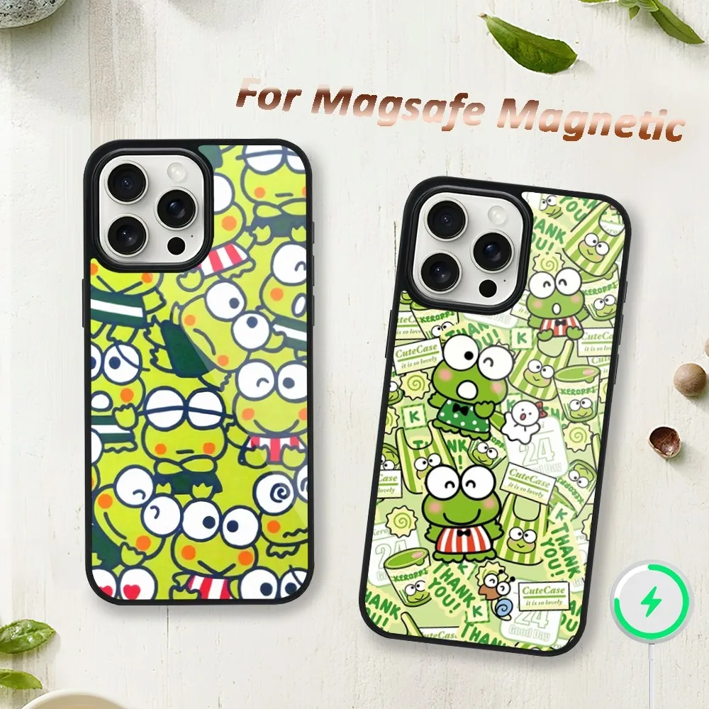 

MINISO Sanrio Keroppi Frog Cute Phone Case For iphone 11 12 Plus Max 13 14 Mini Pro 15 Magsafe Magnetic Wireless Charging Shell