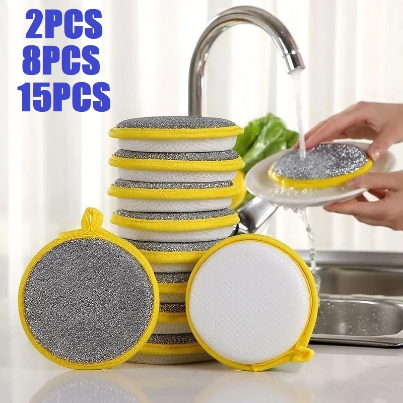 Esponja para lavar platos de doble cara de 2,0 cm de grosor, herramienta de limpieza de cocina con aceite antiadherente para ollas y sartenes, 2/8/15 Uds.