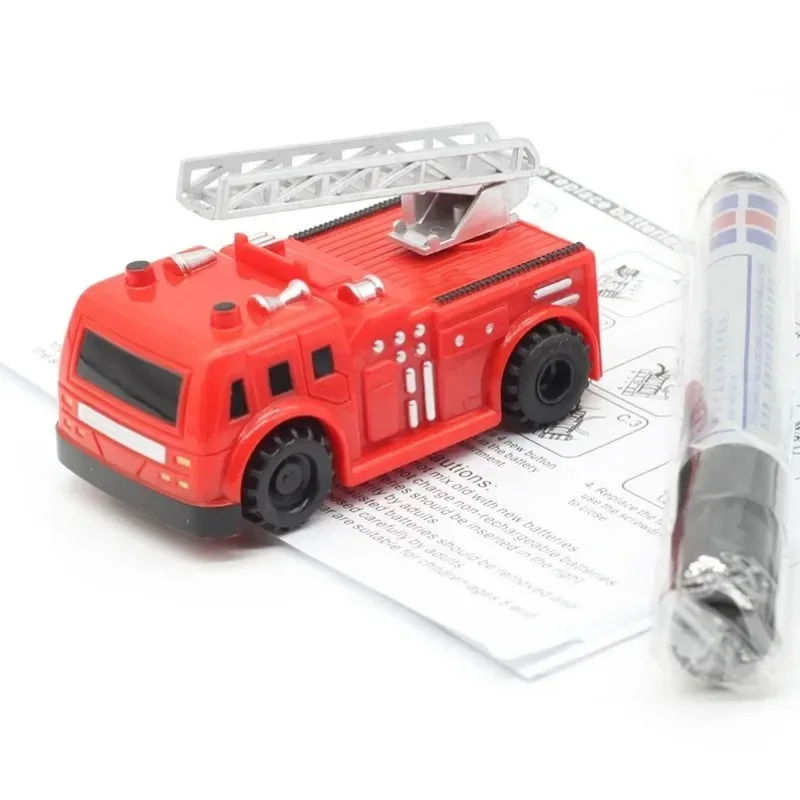 Elektryczny, nowy, kreatywny model zabawki dla dzieci: mini magiczny długopis, samochód na torach z czujnikiem, autobus szkolny, wóz strażacki, pociąg wyścigowy, prezent dla chłopca.