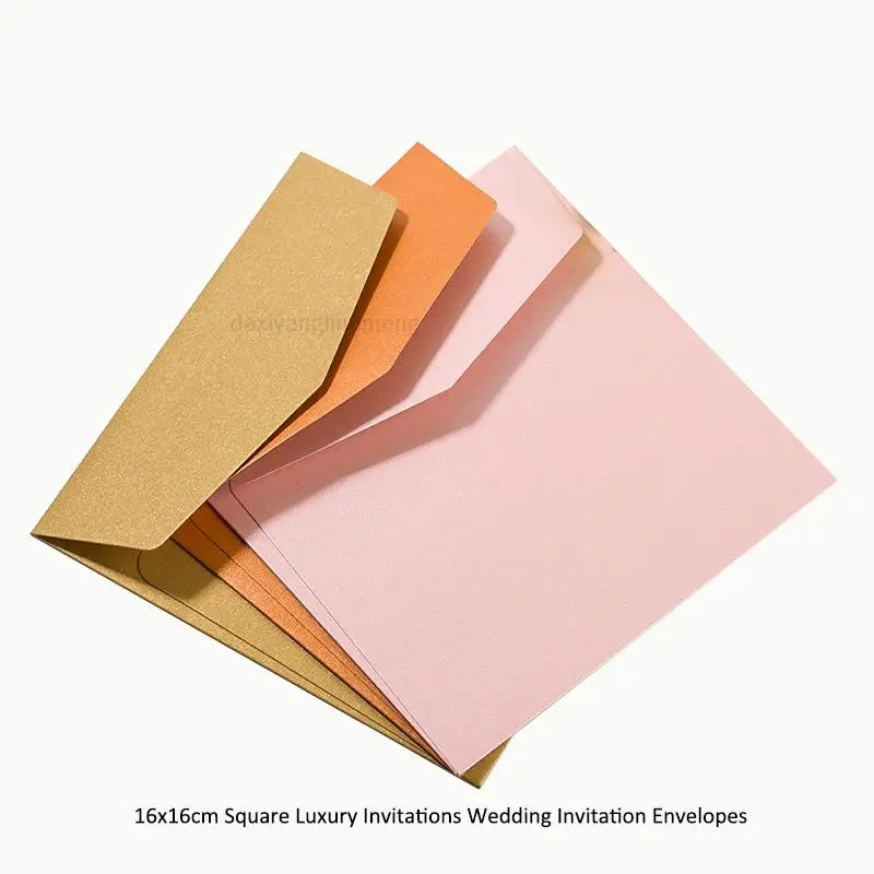 45pcs/lot 16.5x16.5cm Square Luxury Invitations Wedding Invitation Envelopes 250gsm Handkerchief Special Pearl CardPaper