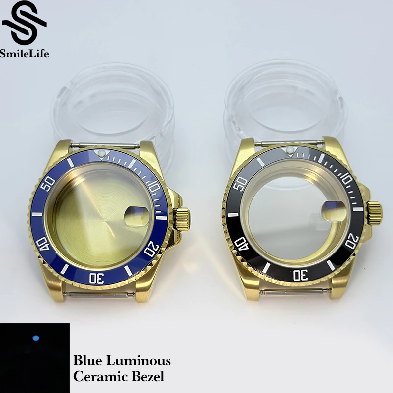 SmileLife الذهب 40 مللي متر غواص مقاوم للماء أسود GMT السيراميك الحافة صالح ل NH34 NH35 NH36 حركة الياقوت ساعة زجاجية