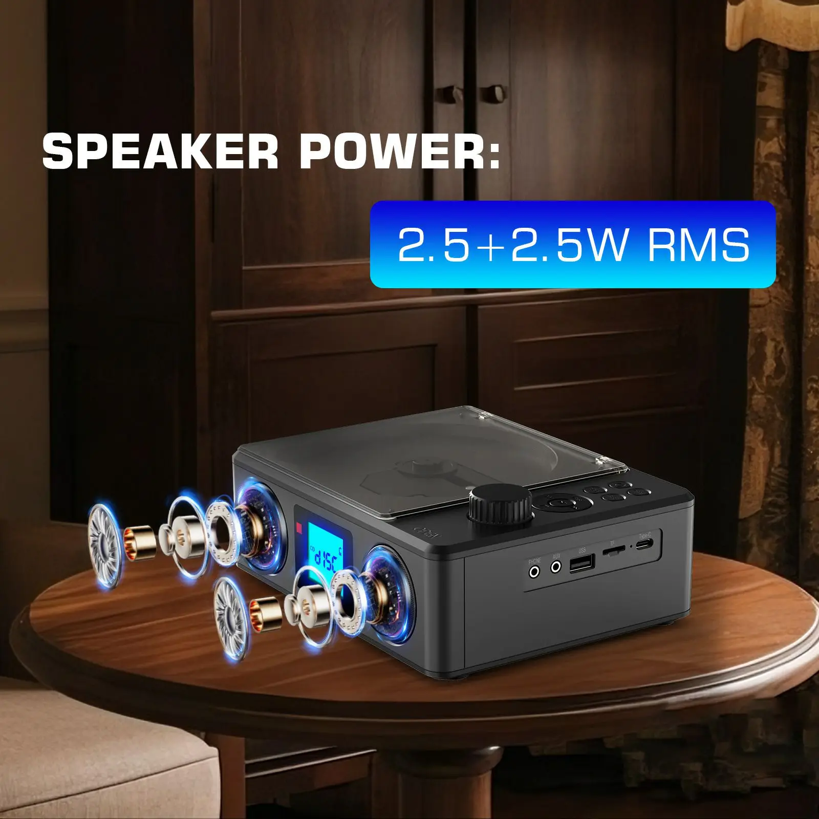 CD Player Portable with Bluetooth Speaker for Home Personal Desktop Stereo CD Player with USB FM Compact Remote Control FM Radio