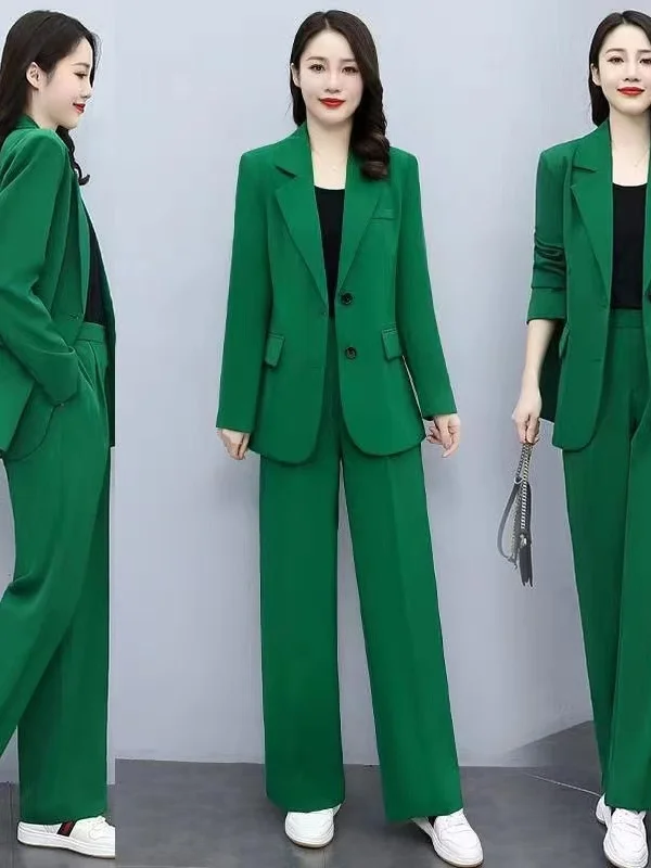 

Autumn Faion Ele Casual Profional Wide Leg Pants Two Piece Set for Women Long Sve Polyester Fiber Ladylike