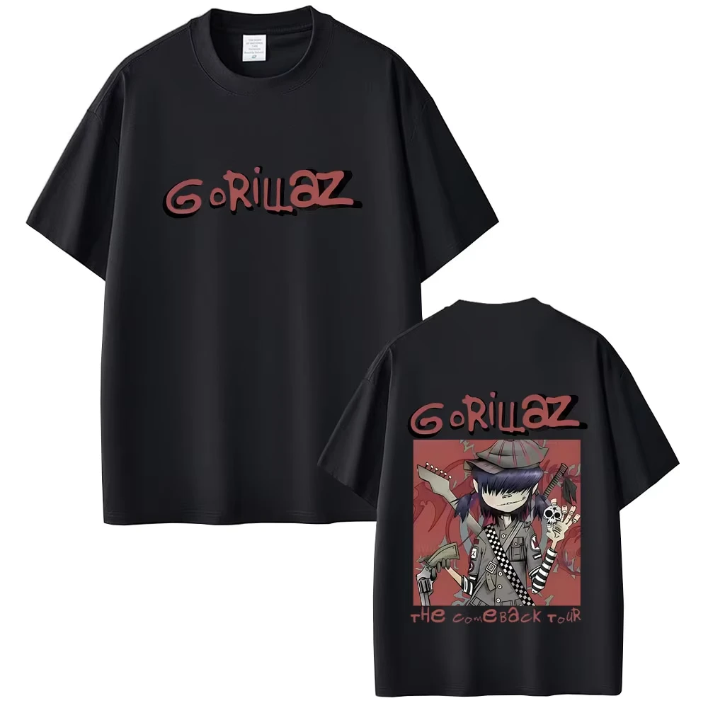 

Футболка Rock Band Gorillaz The Come Back Tour, мужская и женская, в стиле хип-хоп, модная, оверсайз, уличная одежда, унисекс, готическая, панк-футболка, топы