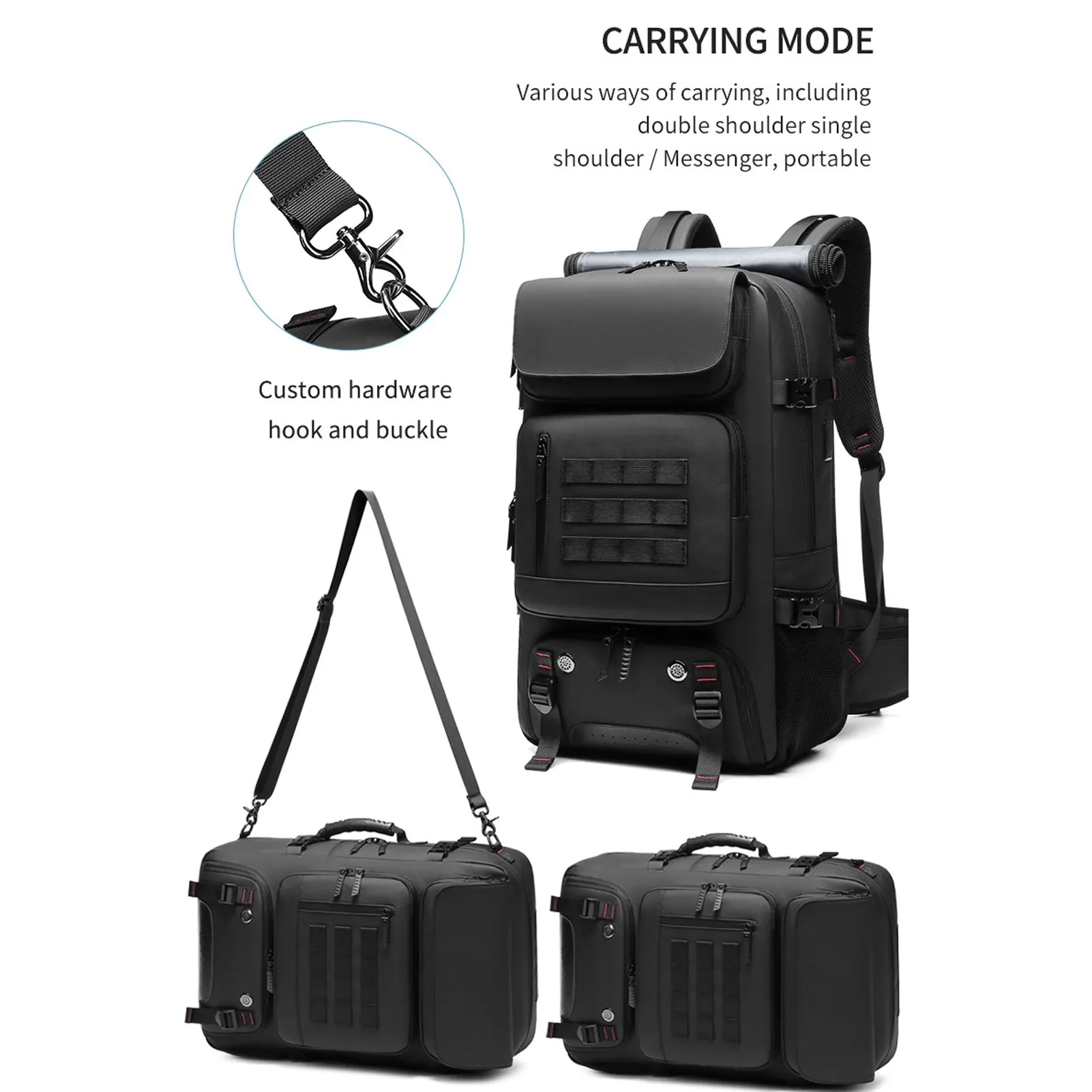 Travel Backpack Large Capacity Lightweight Oxford Cloth Hiking Bag Convertible Carry Shoulder Sling Daypack for Men Outdoor