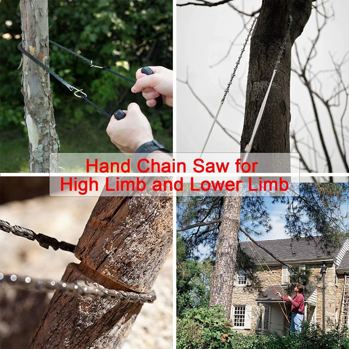 53 Inch Hand Rope Chain Saw 68 Teeth Folding Pocket Rope Chainsaw Tree Cutting Tool for Gardening Camping Outdoor Survive Tool