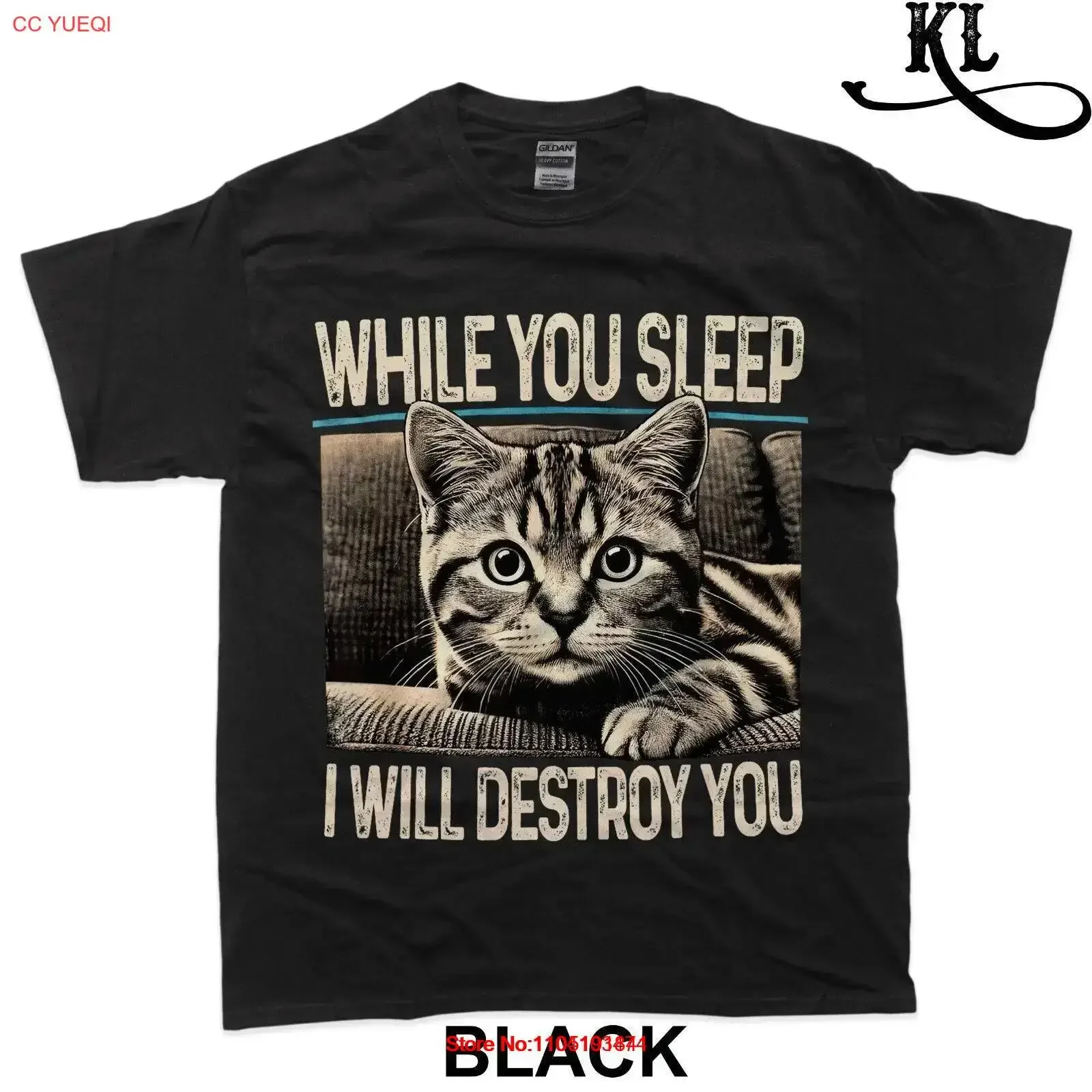 Funny T Shirt While You Sleep I Will Destroy Cat vintage Washed Soft Stretched streetwear Slightly Top For Everyday Wear