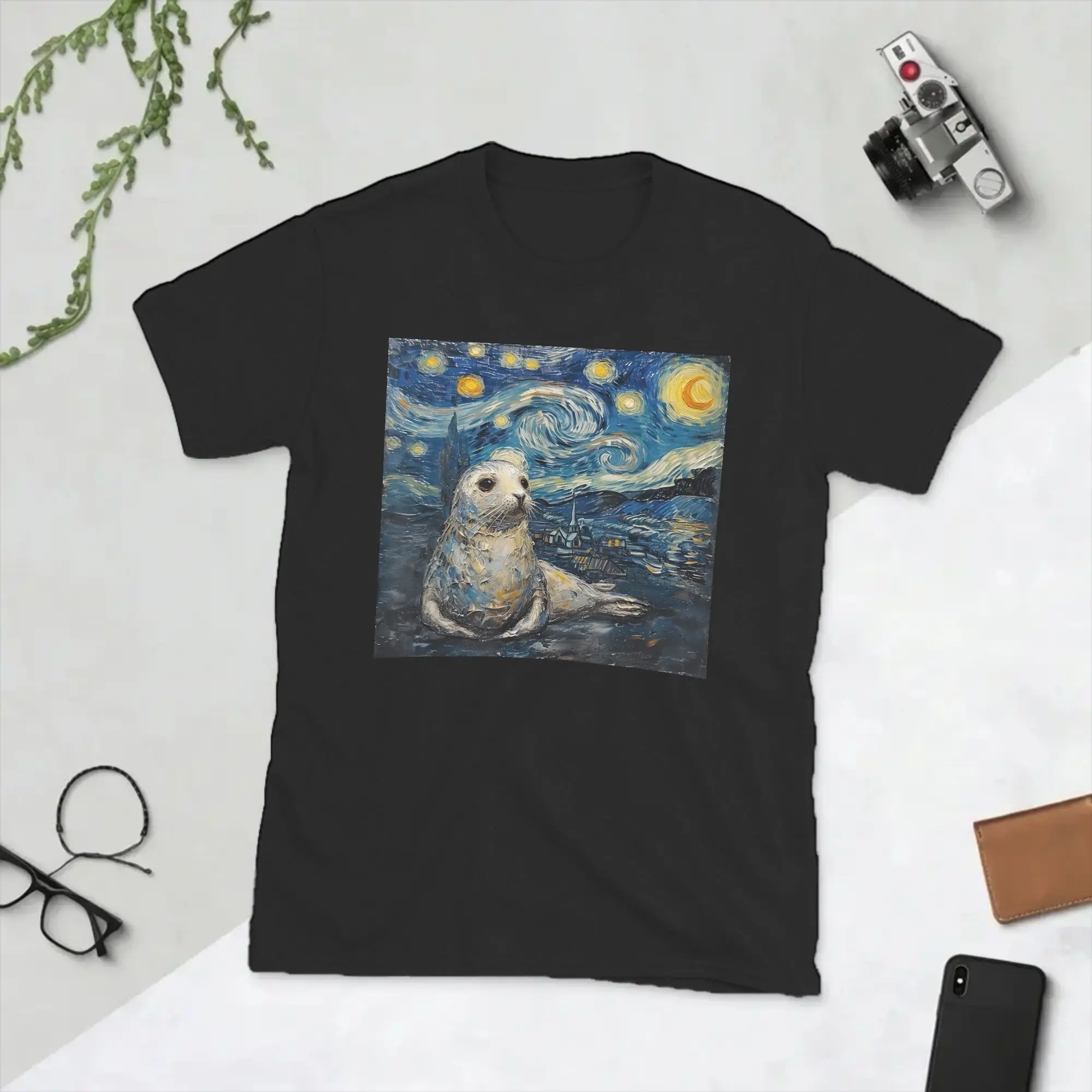 Neil the Seal Starry Night Men's T Shirts  Cool Tee Shirt Short Sleeve O Neck T-Shirt Cotton Graphic Printed Clothes