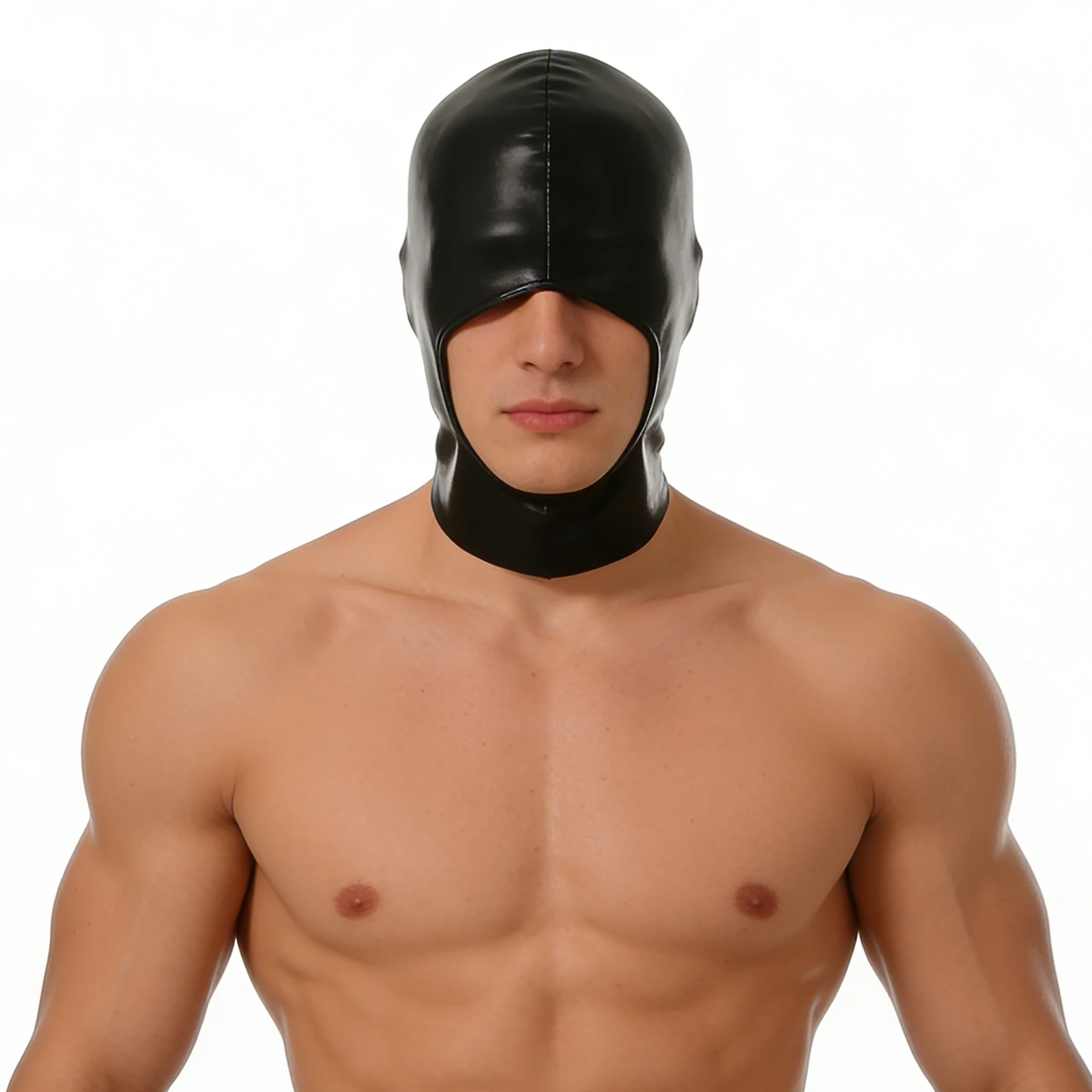 Faux Leather Head Cover Hood Face Mask Men Sexy Cap Gothic Blindfold Open Mouth Wet-look Cosplay Role Play Halloween Club Wear