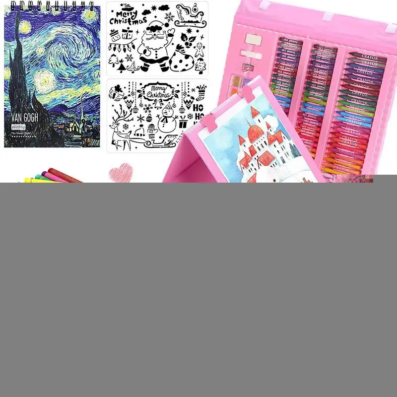 

Art Kits for Kids 208Pcs Drawing Art kit with Double Sided Trifold Easel Painting Supplies Includes Oil Pastels Crayons