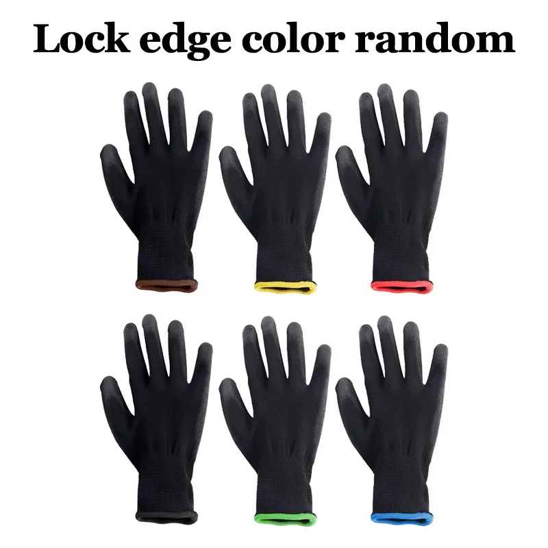 Black Nylon PU Coated Gloves Breathable Non Slip for Factory Machinery Gardening Woodworking Outdoor Safety Work Gloves