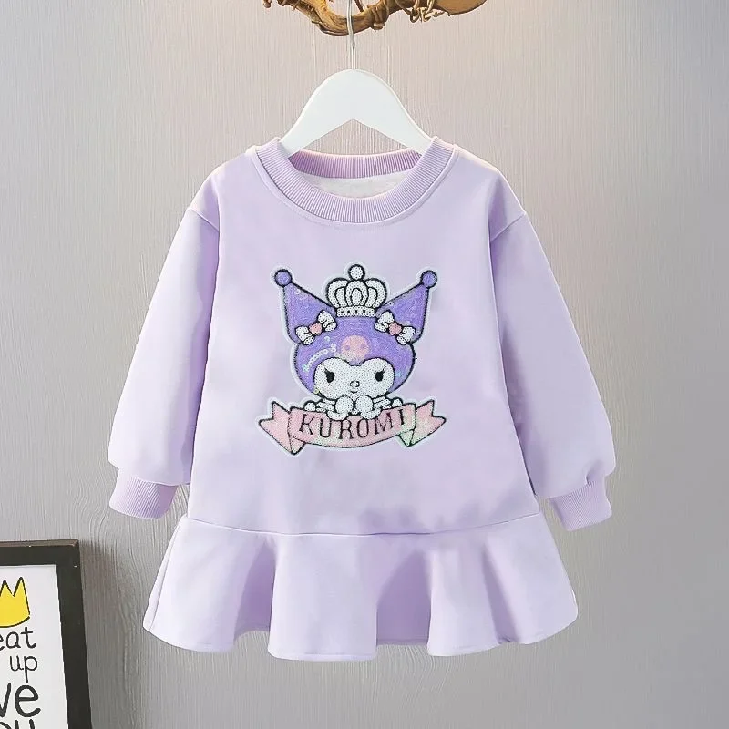 Anime Sanrio Cartoon Children's Dress Kawaii Kuromi Casual Loose Clothing Girls Korean Cartoon Dress Girl Birthday Gifts