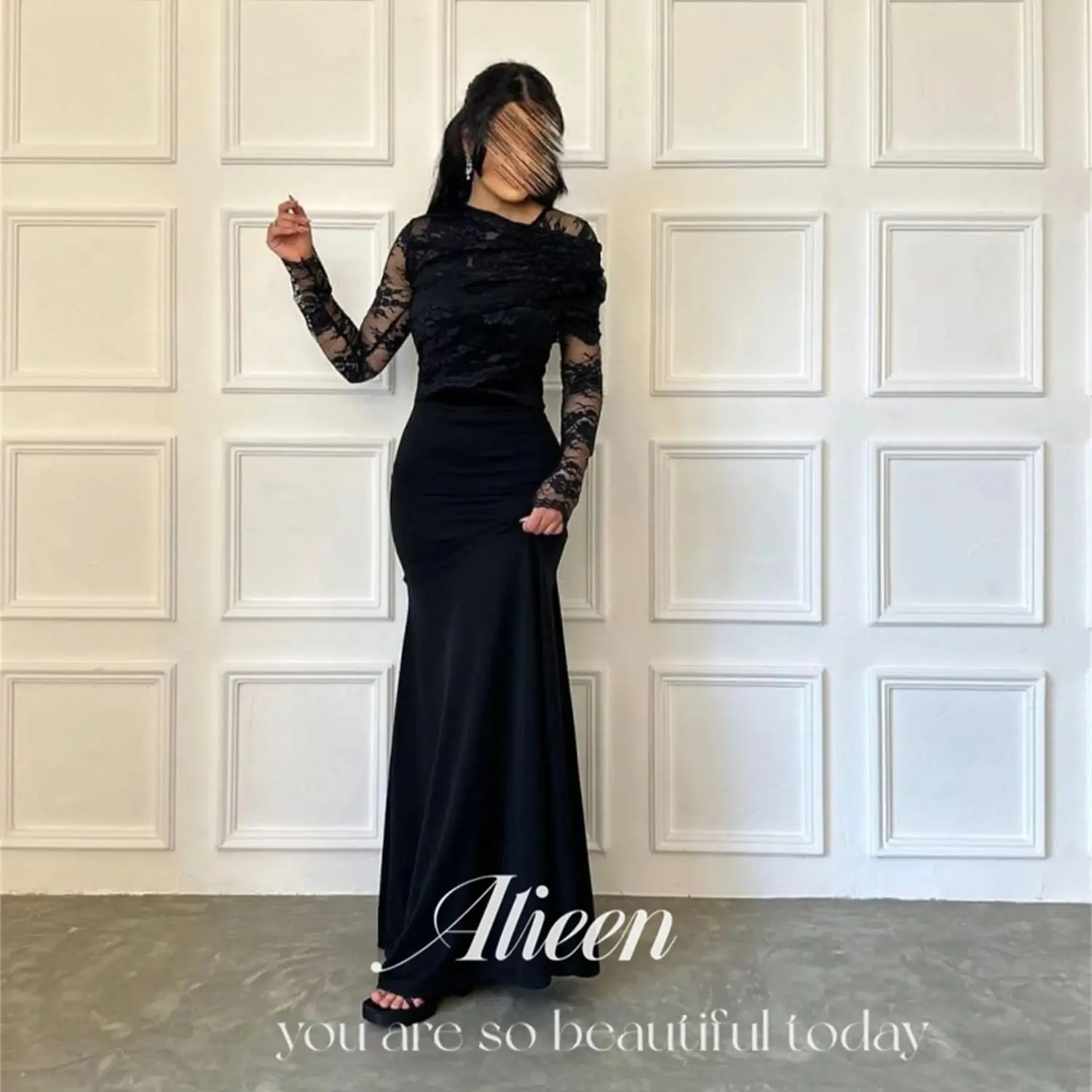 

Aileen Lace Long Sleeve Mermaid Black Quinceanera Dresses Gala Dress Prom Formal Evening Ladies Elegant Party Women 2023 Wedding