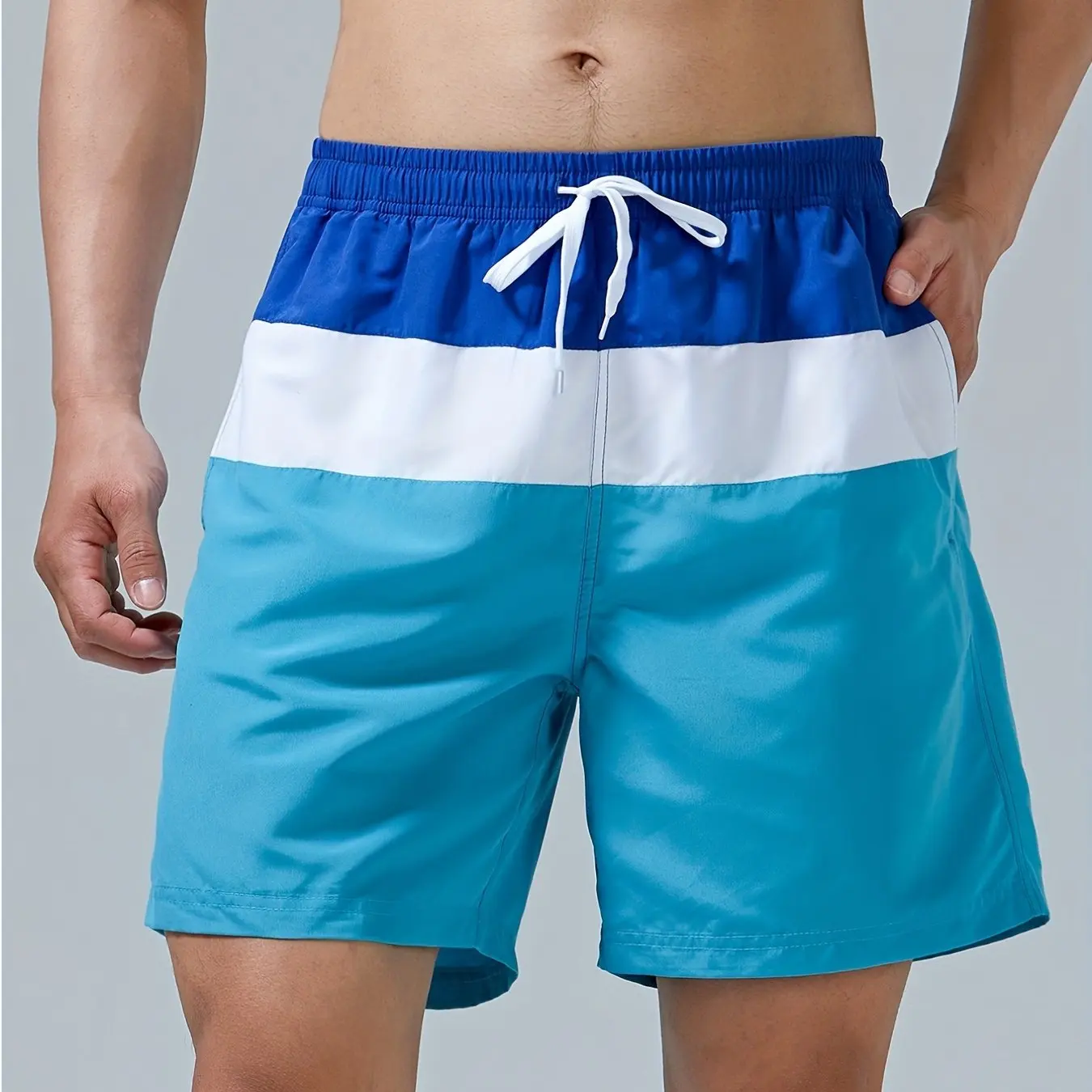 Trendy Color Block Pattern Print Men\'s Women Swim Trunks Quick Dry Drawstring Beach Shorts Men\'s Pants Swimwear For Summer Beach