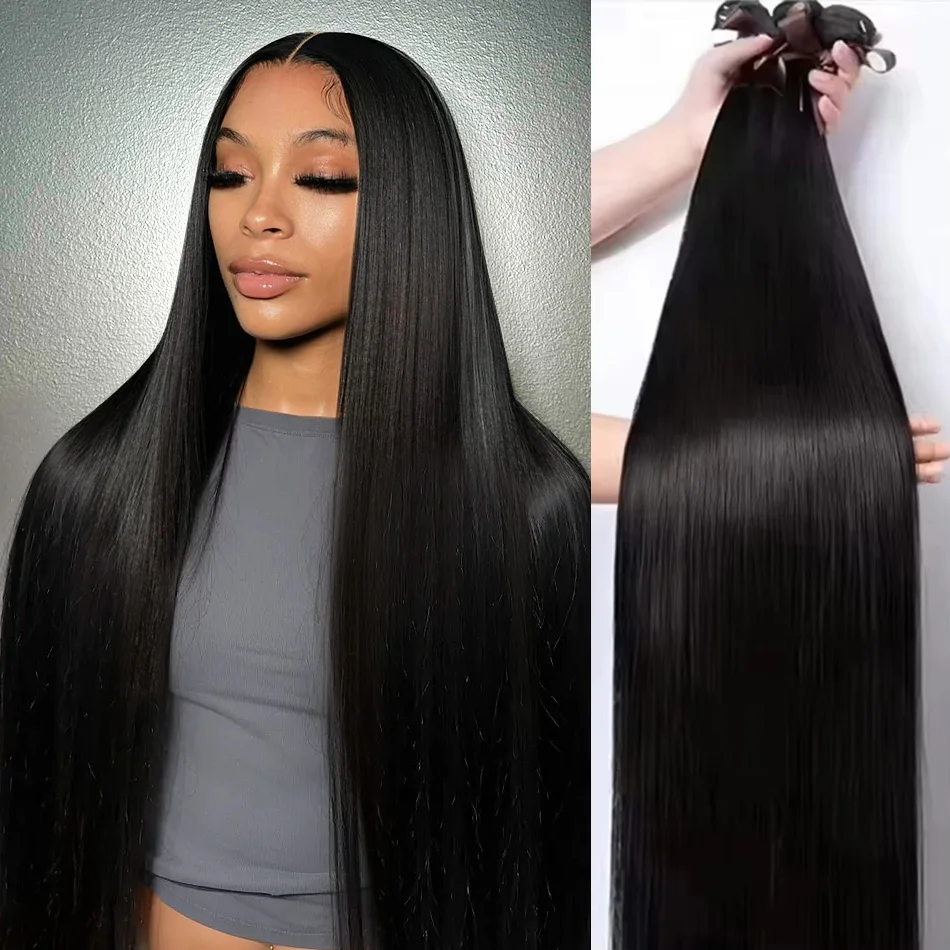 10A 12A Virgin Hair Straight 100% Human Hair 3 4 Bundles Deal Brazilian 28 30 32 40 Inch Natural Black Extensions Remy For Women