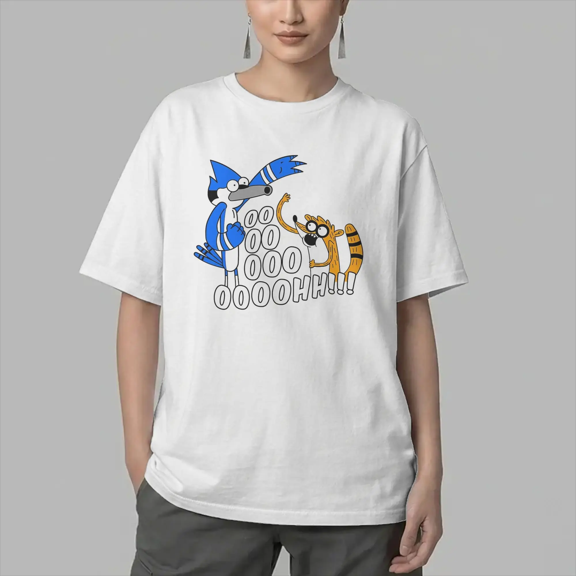 Cartoon Regulars Show Rigby And Mordecai T-Shirts Men  Leisure Pure Cotton Tee Shirt Crew Neck Short Sleeve T Shirts Clothing