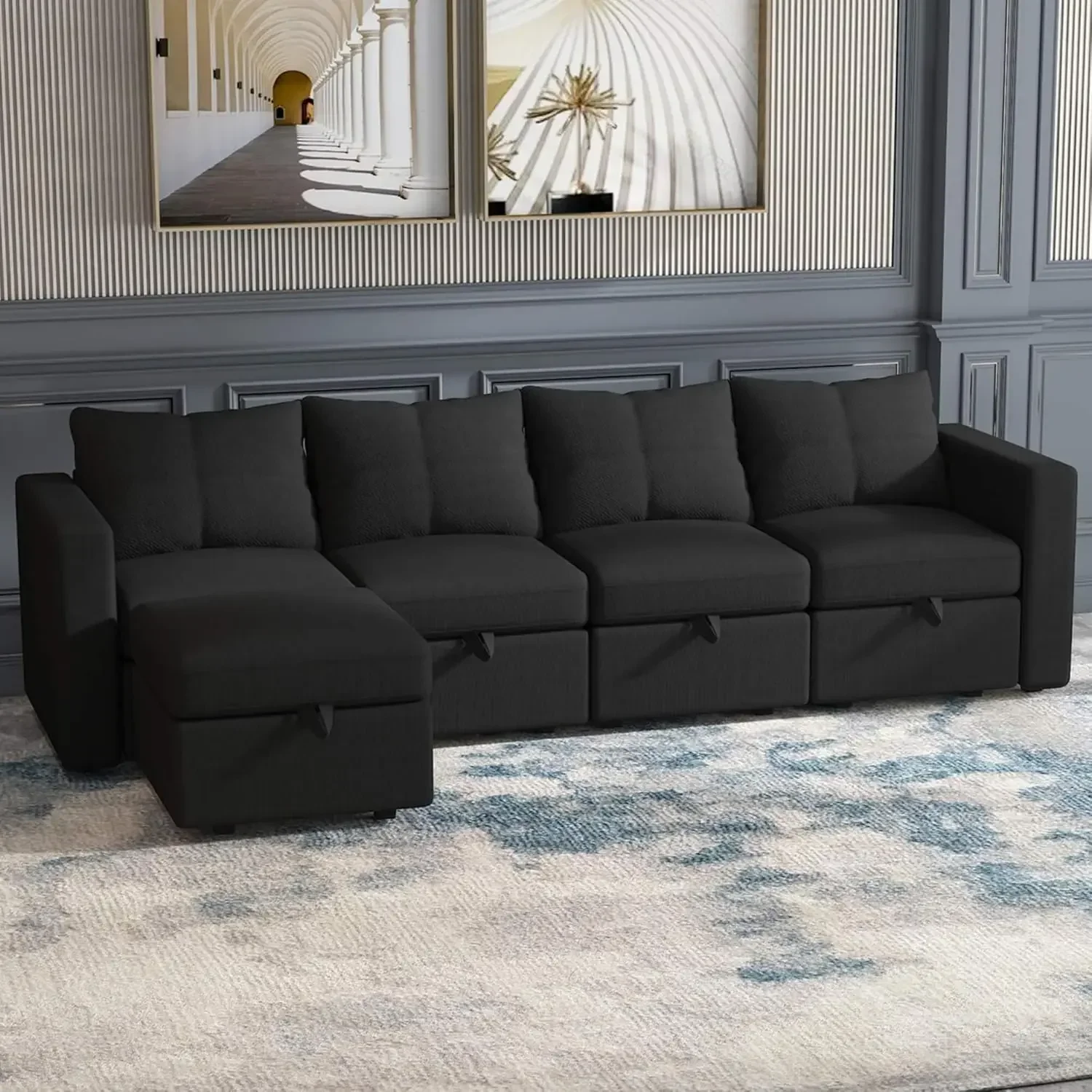 Modular Sectional Sofa Set, Sectional Couches for Living Room, Modular Couch , L Shaped Couch, Sectionals Sofas(Black)