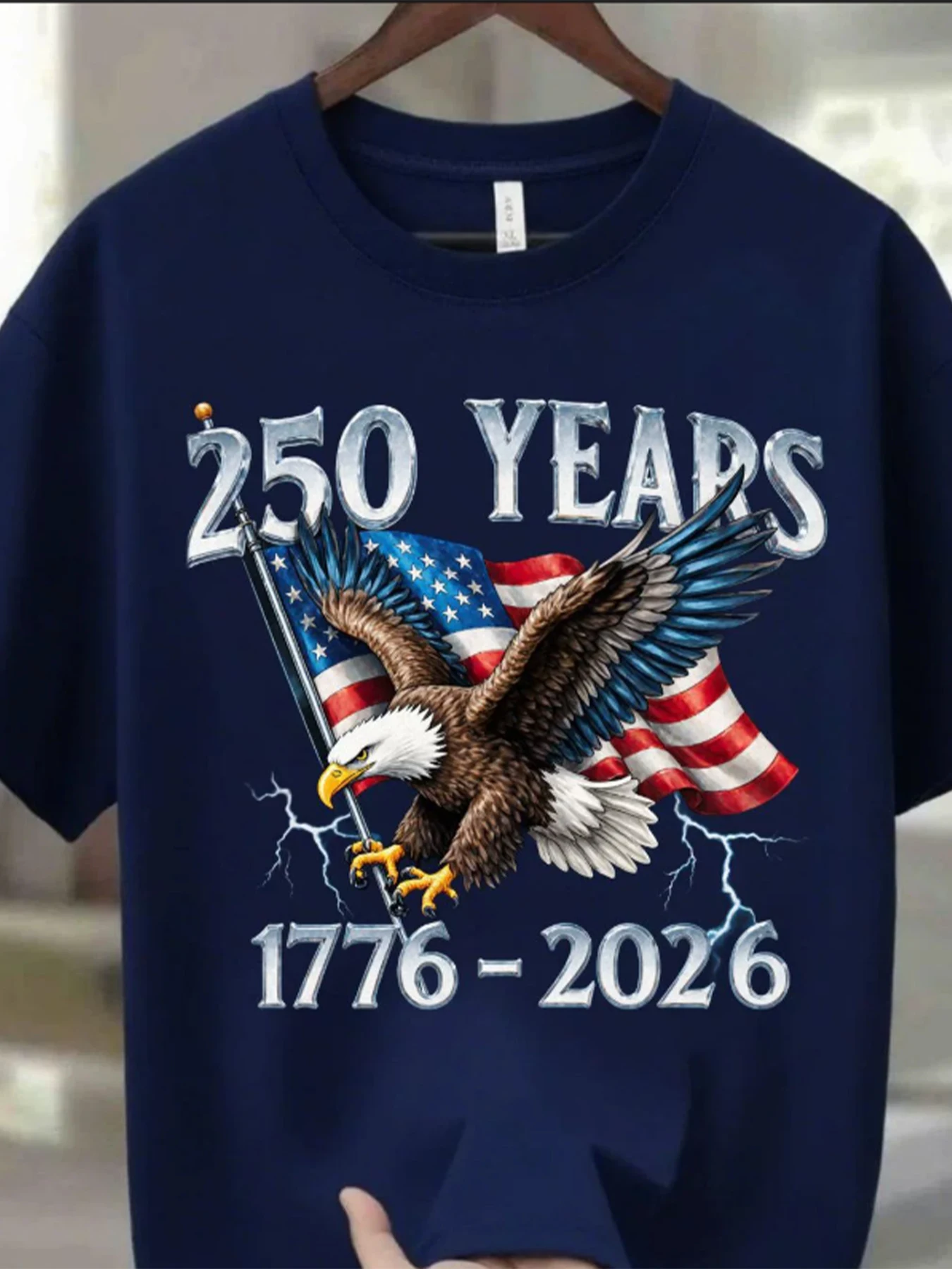 New round neck T-shirt for American anniversary celebration, Eagle fashion print, men's casual and comfortable T-shirt, ideal ch