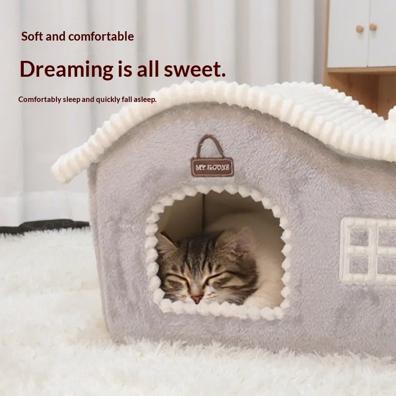 Cama nido acolchada para gatos y perros pequeños, tapete lavable - imagen 3