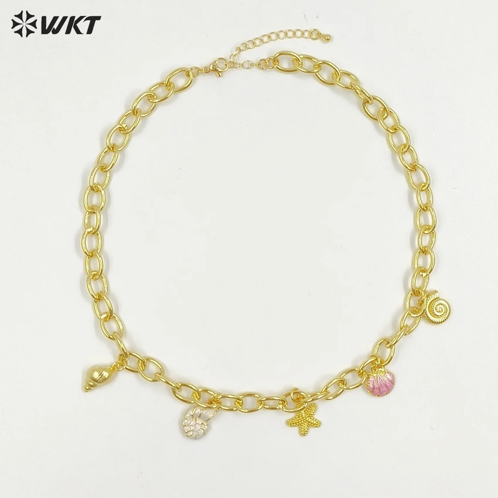 

WT-JFN48 Summer Beach Style Colorful Starfish&Shells Charms Tassel Design O Chian Women Clavicle Adjustable Necklace