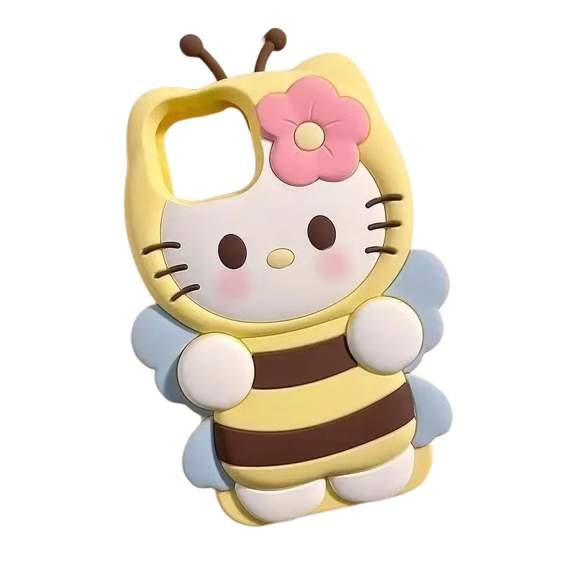 Sanrios Bee Hello Kittys Cartoon All Inclusive Mobile Phone Case New Cute Girls Anti Fall Silicone Mobile Phone Protective Case