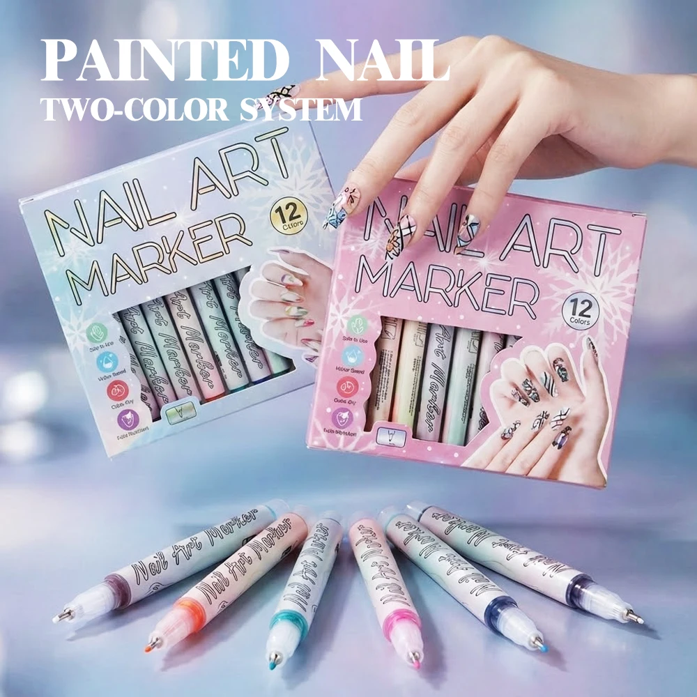 

12 Colors 0.5MM 3D Nail Polish Pens Quick Drying Acrylic Nail Art Markers Drawing Painting Liner Nail Art Design Pens Home DIY