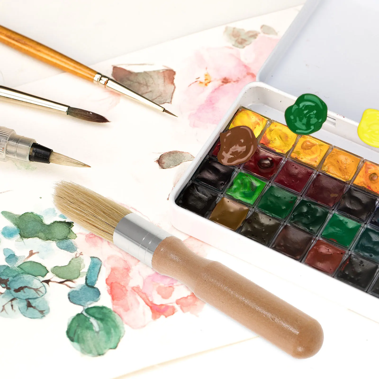 

2Pcs Painting Art Brushes Set with Wooden Handle Bristle Bristles for Oil Acrylic Watercolor DIY Craft Adults Use Stencil