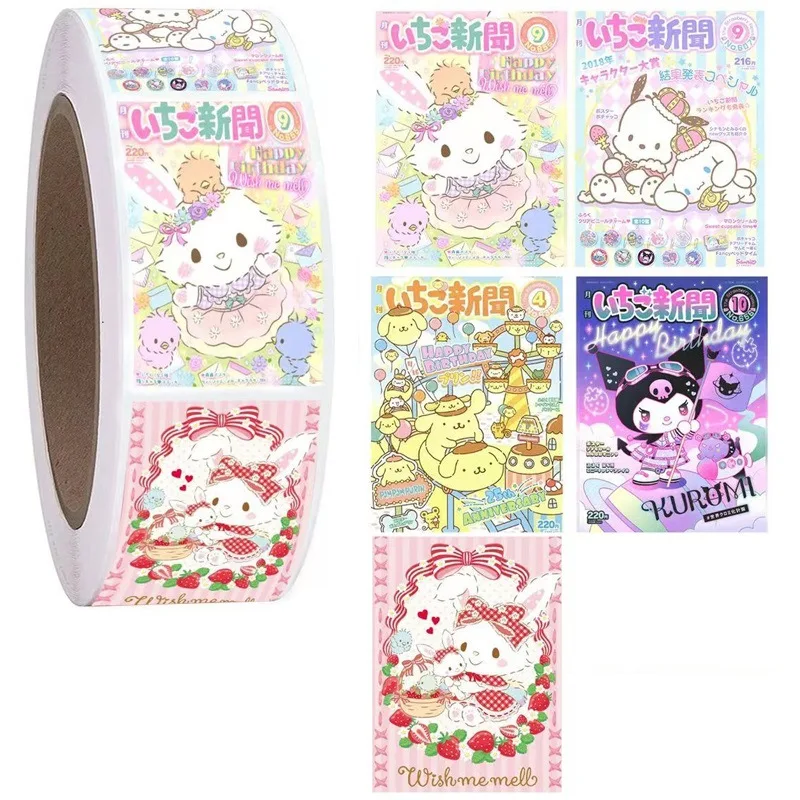 500pcs/ Roll Sanrio Hello Kitty My Melody Sticker Baking Packaging Label Seal Sticker Circular Diy Decorative Diary Label Gift