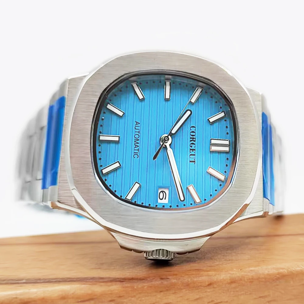 CORGEUT 40mm Polished Automatic Men WatchJubilee Bracelet Sapphre NH35A Movement Sapphire Crystal Green Luminous Dial