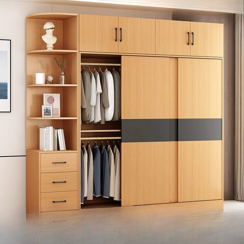 

Solid wood wardrobe, household bedroom simple modern sliding door children's wardrobe, small apartment storage cabinet
