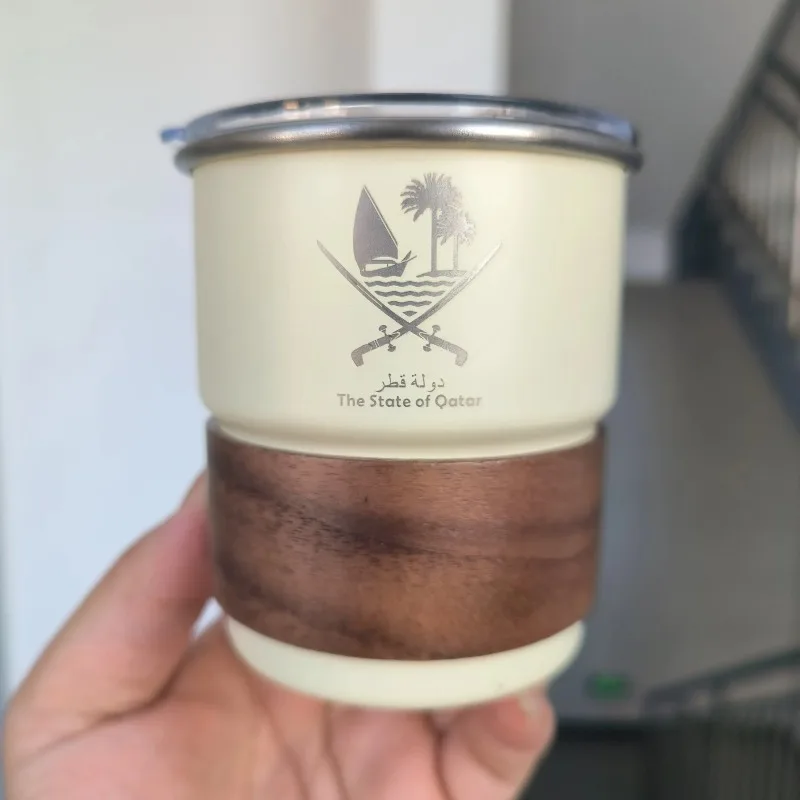 

1 pcs The State of Qatar Logo Stainless Steel Cup with Lid 300ml Outdoor Camping Coffee Mug Wholesale Custom gift cups