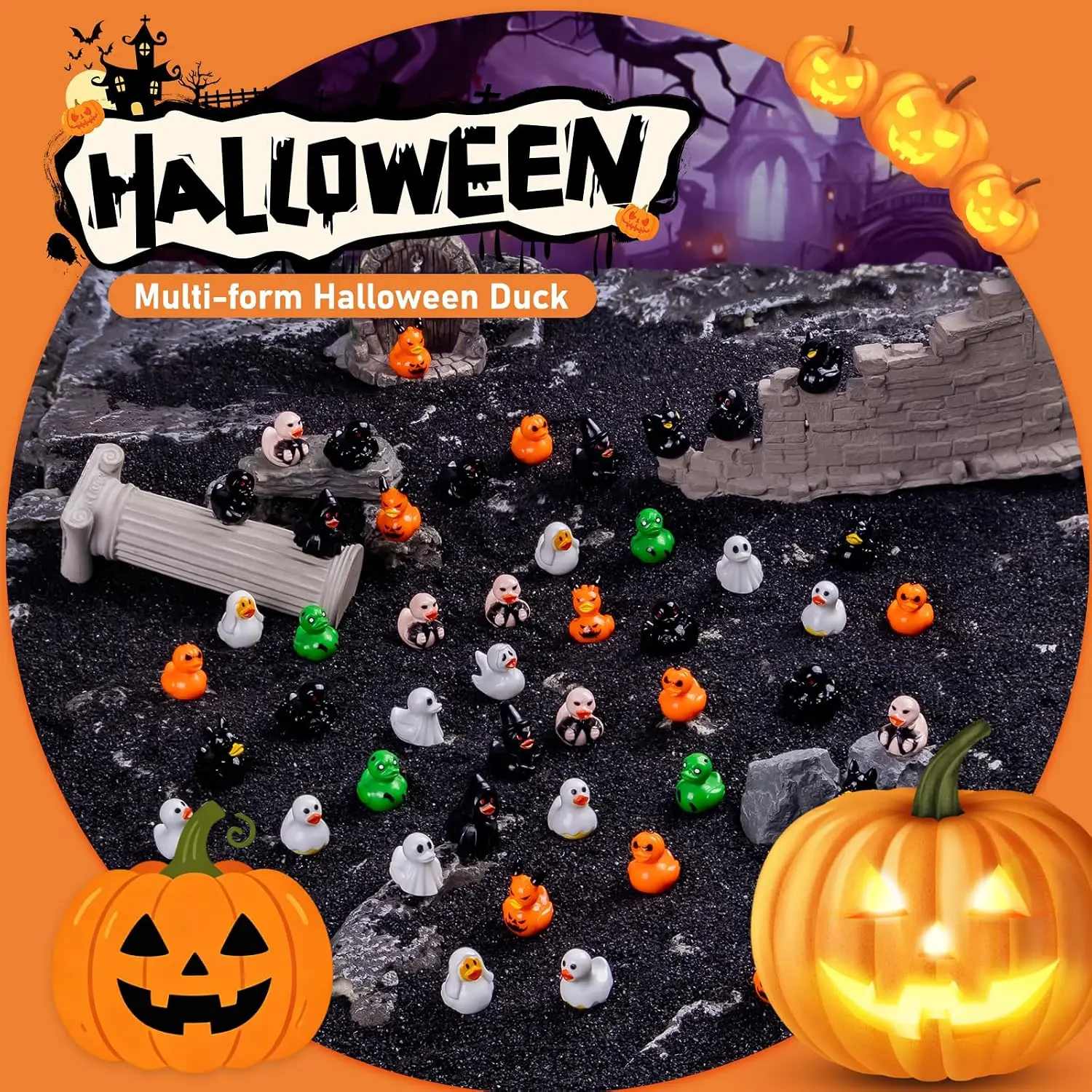 30PCS Halloween Mini Resin Ducks,15 Spooky Styles Cute Duck Figurines, Halloween Party Favors Desk Decor Gift Bag Fillers