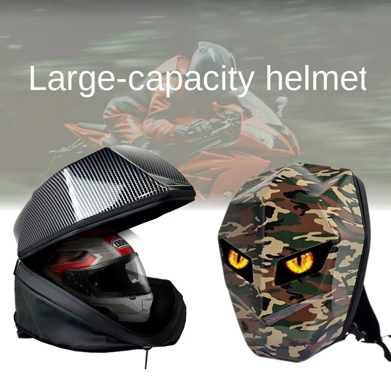 

Rider Motorcycle LED Backpack Light Bluetooth Carbon Fiber School Bag Hardshell Motorcycle Riding Full Helmet Backpacks Rugzak