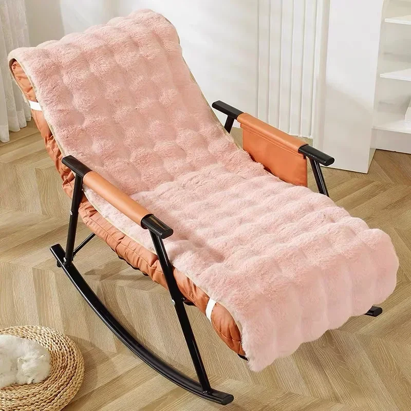 Winter Rocking Chair Cushion Anti Slip Soft Lounge Chair Bolster Easy To Install Recliner Plush Slipcovers Warm Lazy Sofa Cover
