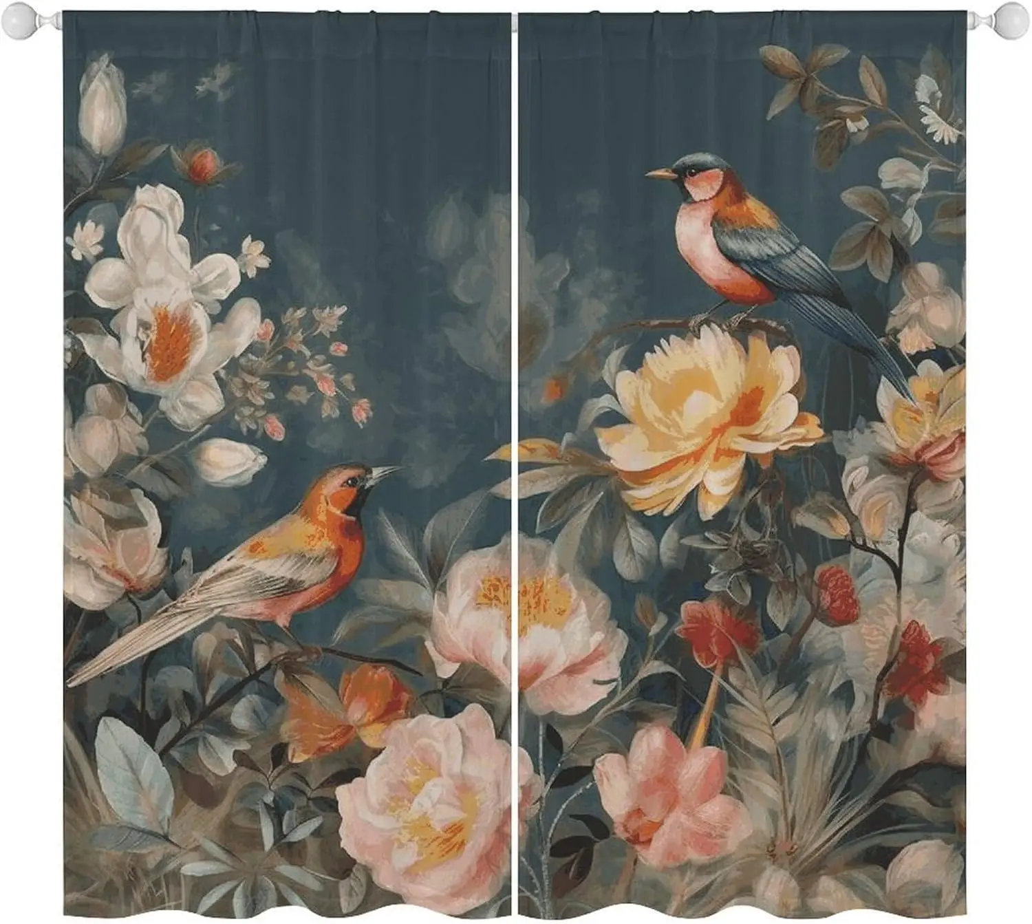 Large Floral Botanical Curtain Pair 2pcs Aesthetic Peony Rose Window Drapes Luxury Romance Style Living Room Curtains