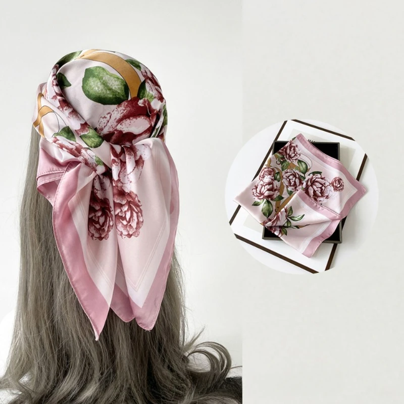

68cm Rose Printed Square Scarf Women's Spring and Summer Thin Imitation Silk Scarf High-end Versatile Headscarf Scarfs Shawl