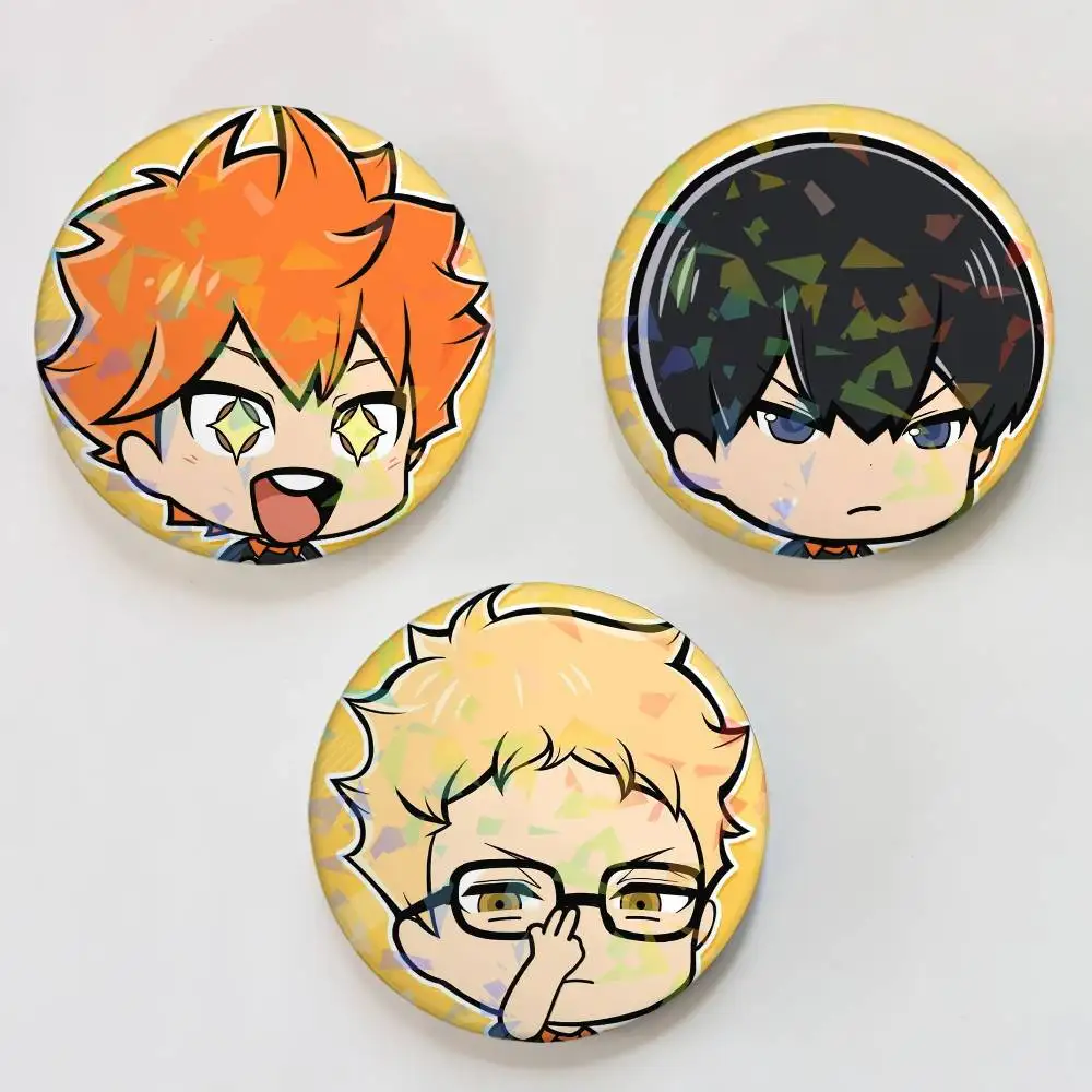 Karasuno High School Haikyu Q 1 Round Badge for Backpack Accessories Laser Lapel Pins Jewelry Gifts