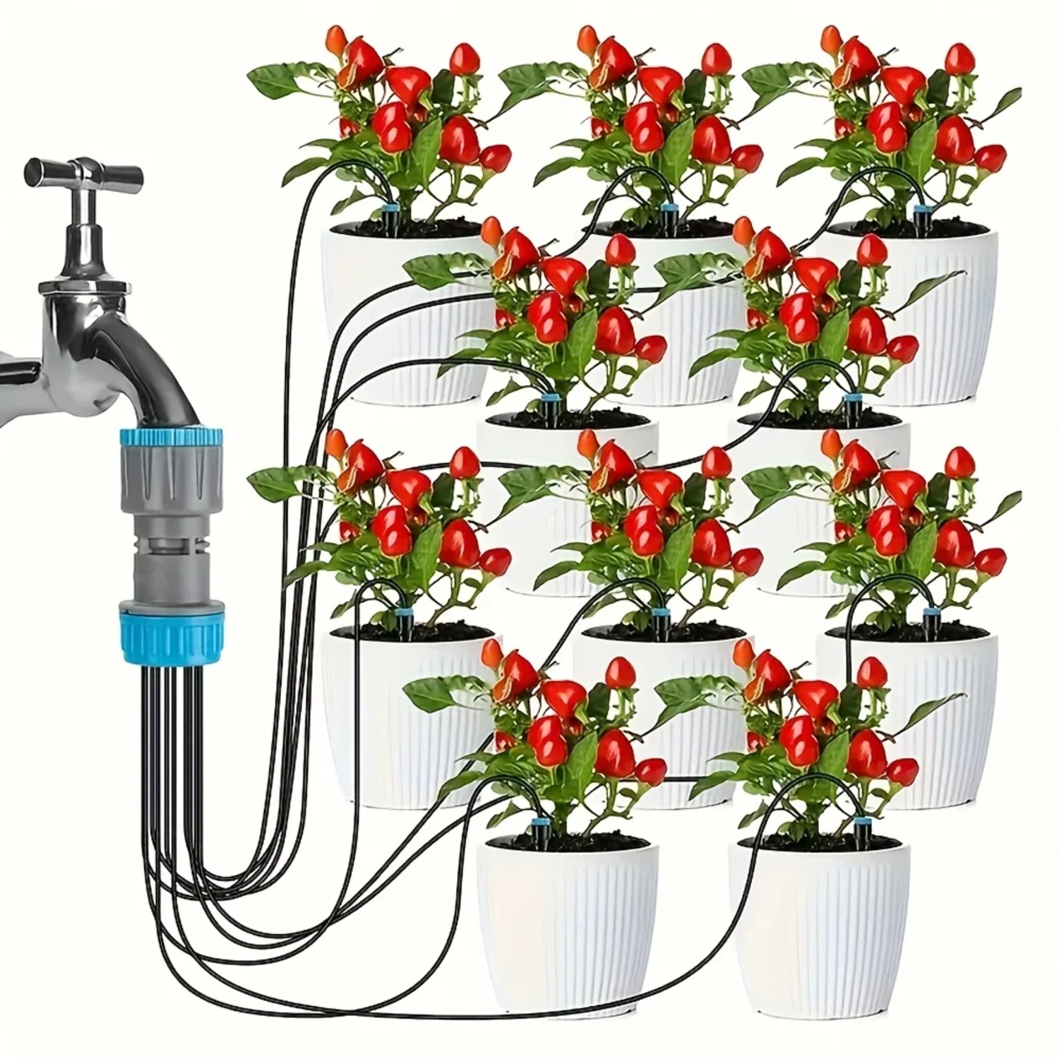 

1 set of automatic drip irrigation device, equipped with 10 drip micro irrigation system 3/4 in adapters, gardening tools